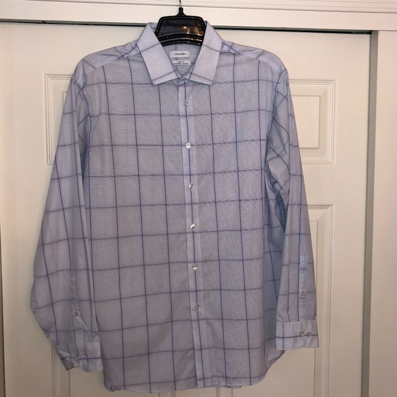 Calvin Klein Purple Windowpane Dress Shirt, 17 - Picture 1 of 5